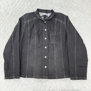 Chico's Platinum Denim Jacket Women's Size 2 Button Front Dark Gray Cotton Blend